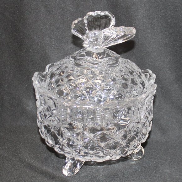 Vintage Bohemia Crystal Butterfly Covered Dish Czech Republic Footed Hand Cut - Picture 1 of 13
